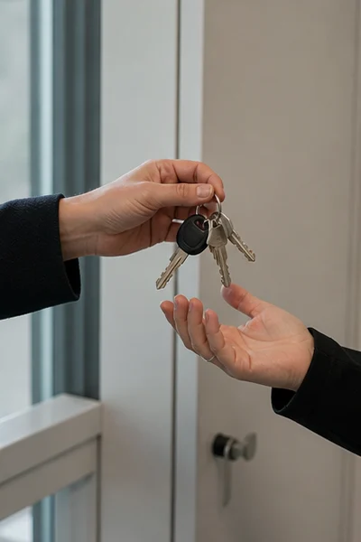 Remise contrôlée d’un accès de bureau, sans code, badge lisible ni donnée de sécurité exposée